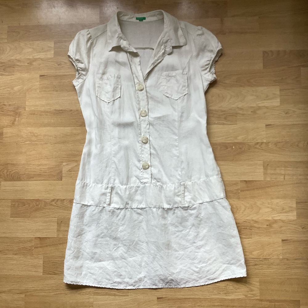 Benetton White Linen Spring Summer Button-down Midi Dress